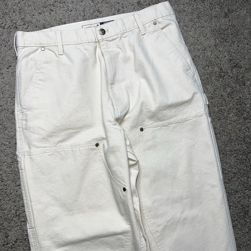 Carhartt Pants Women 12 White Double Knee Carpenter Canvas Workwear
